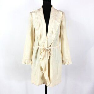St. John Collection Ivory Cream Ruffle Knit Long Sweater Cardigan Coatigan Sz 10